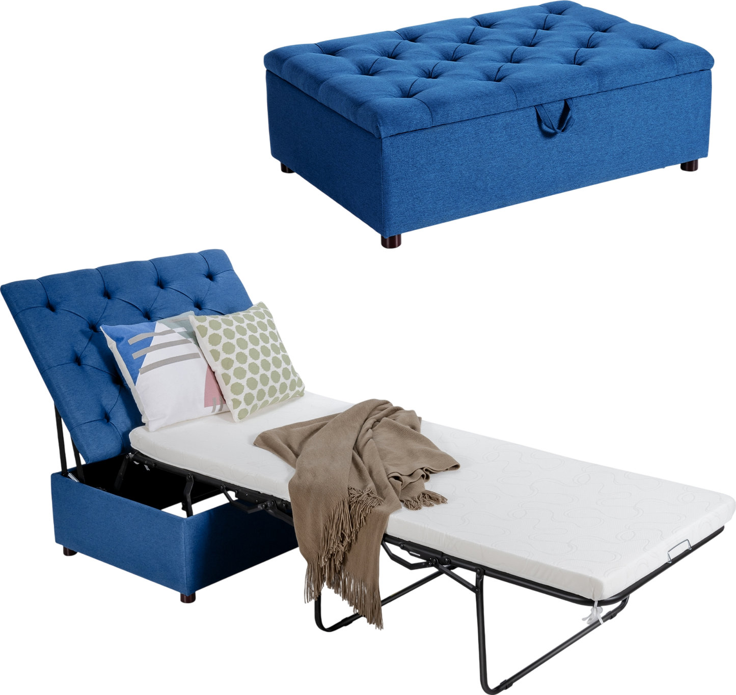 Costway Folding Ottoman Sleeper Bed with Mattress New - JV10120BL