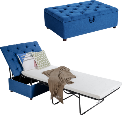 Costway Folding Ottoman Sleeper Bed with Mattress New - JV10120BL