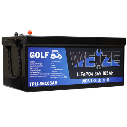 WEIZE 48V(51.2V) 105AH LiFePO4 Golf Cart Battery, 5376Wh Bluetooth Lithium Battery, 8000+ Cycles with 200A BMS, 10 Years Warranty - BAC-0117