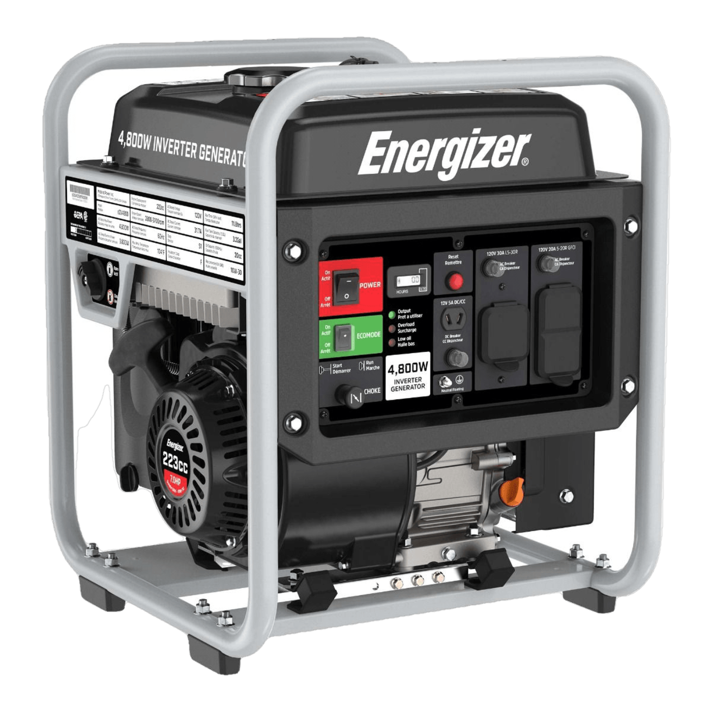 Energizer 3600W/4800W Gas Powered Open Frame Inverter Generator New eZV4800