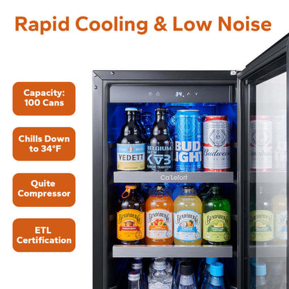 Ca'Lefort 15 inch 100 Can Beverage Refrigerator, Built in or Freestanding - CLF-BS15