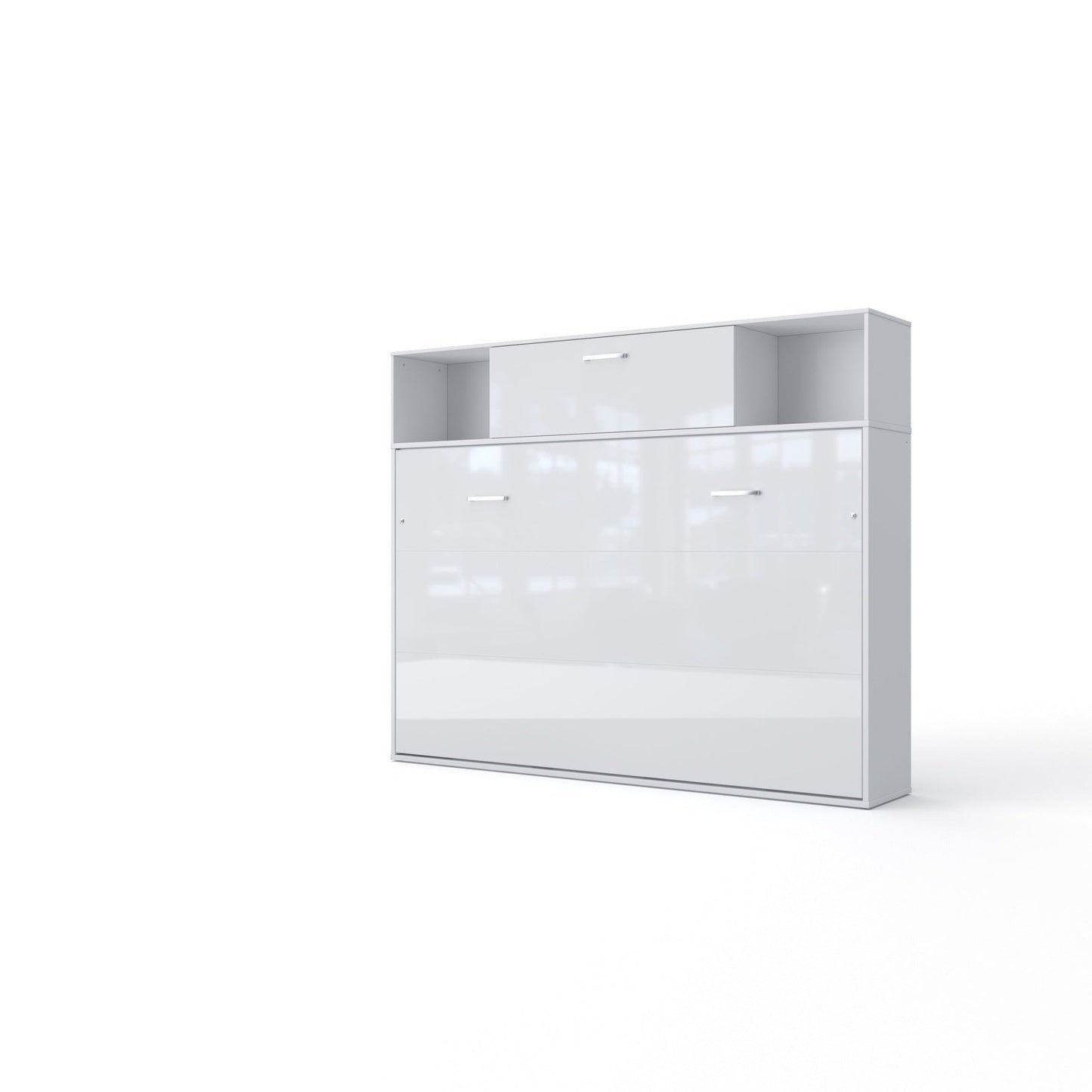 Maxima House Invento Horizontal Wall Bed, European Twin Size with a cabinet on top - IN90H-13W