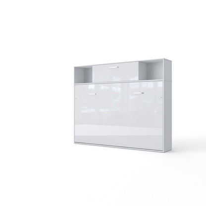 Maxima House Invento Horizontal Wall Bed, European Full XL Size with a cabinet on top - IN140H-13W