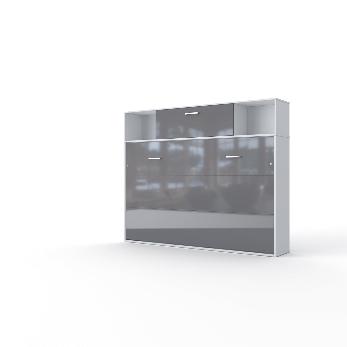 Maxima House Invento Horizontal Wall Bed, European Full XL Size with a cabinet on top - IN140H-13W