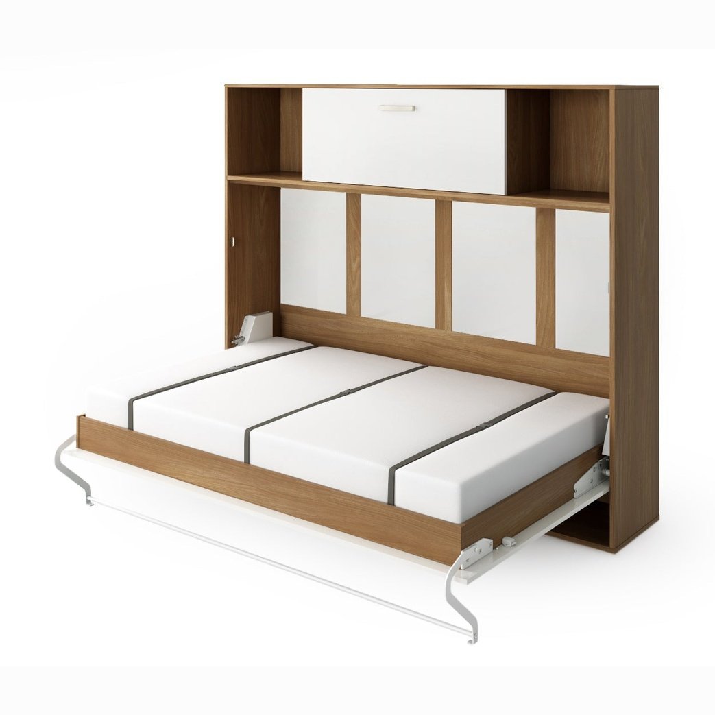 Maxima House Invento Horizontal Wall Bed, European Full XL Size with a cabinet on top - IN140H-13W