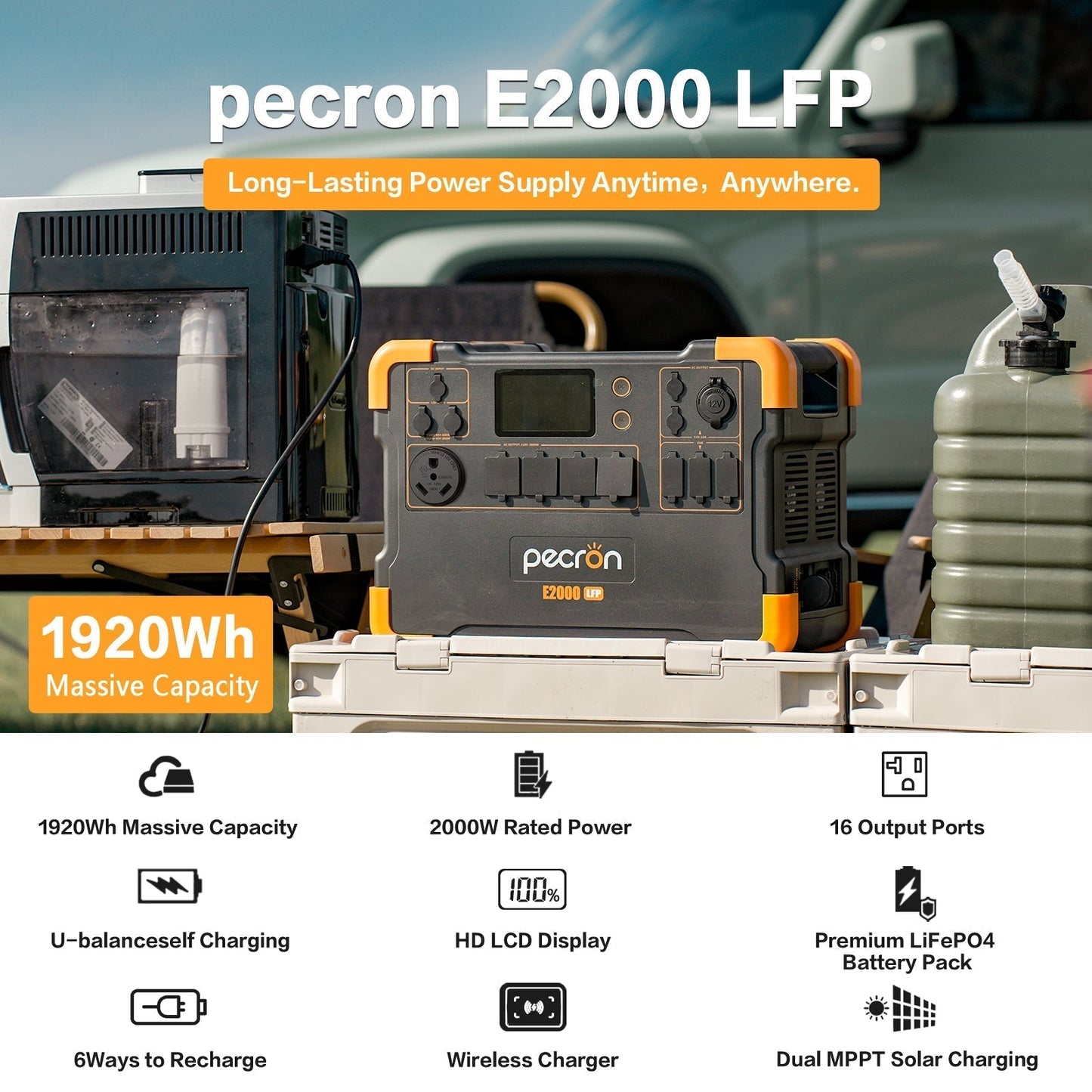 PECRON E2000LFP Expandable Portable Power Station 2000W 1920Wh - E2000LFP