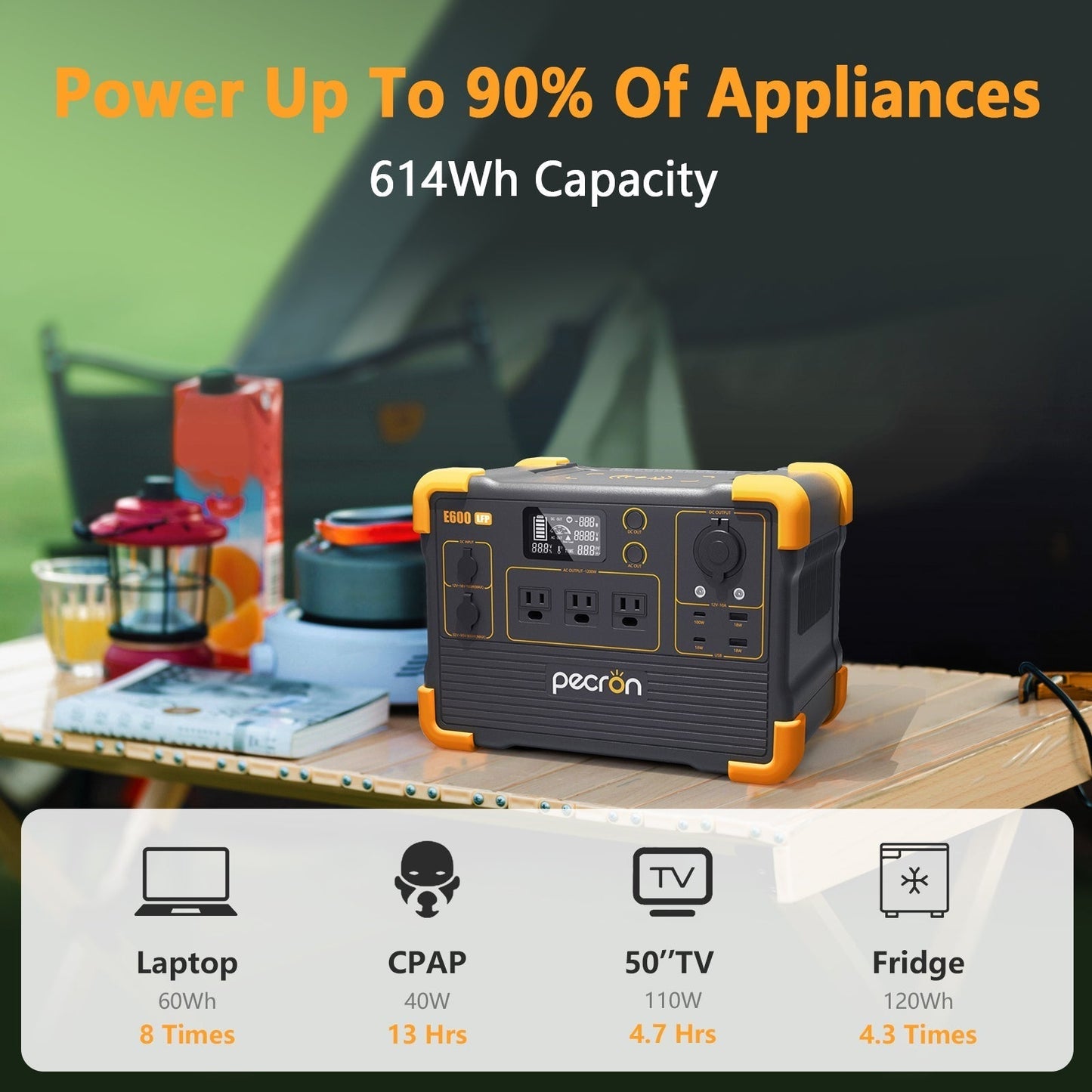 PECRON E600LFP Portable Power Station 1200W 614Wh LiFePo4 - E600LFP