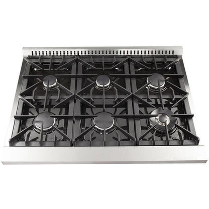 Forno 36″ Galiano Gas Burner / Electric Oven in Stainless Steel 6 Italian Burners, FFSGS6156-36