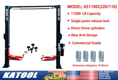 Katool Two Post Asymmetrical Vehicle Lift 11,000lbs Single Point Lock Release - KT-AS110D