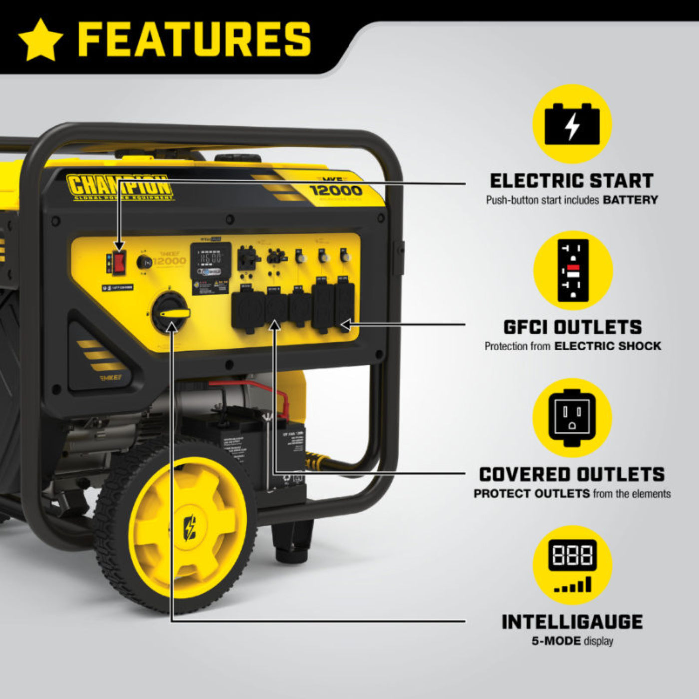 Champion 12000W/15000W Generator Gas 50A Electric Start with CO Shield New - 201160