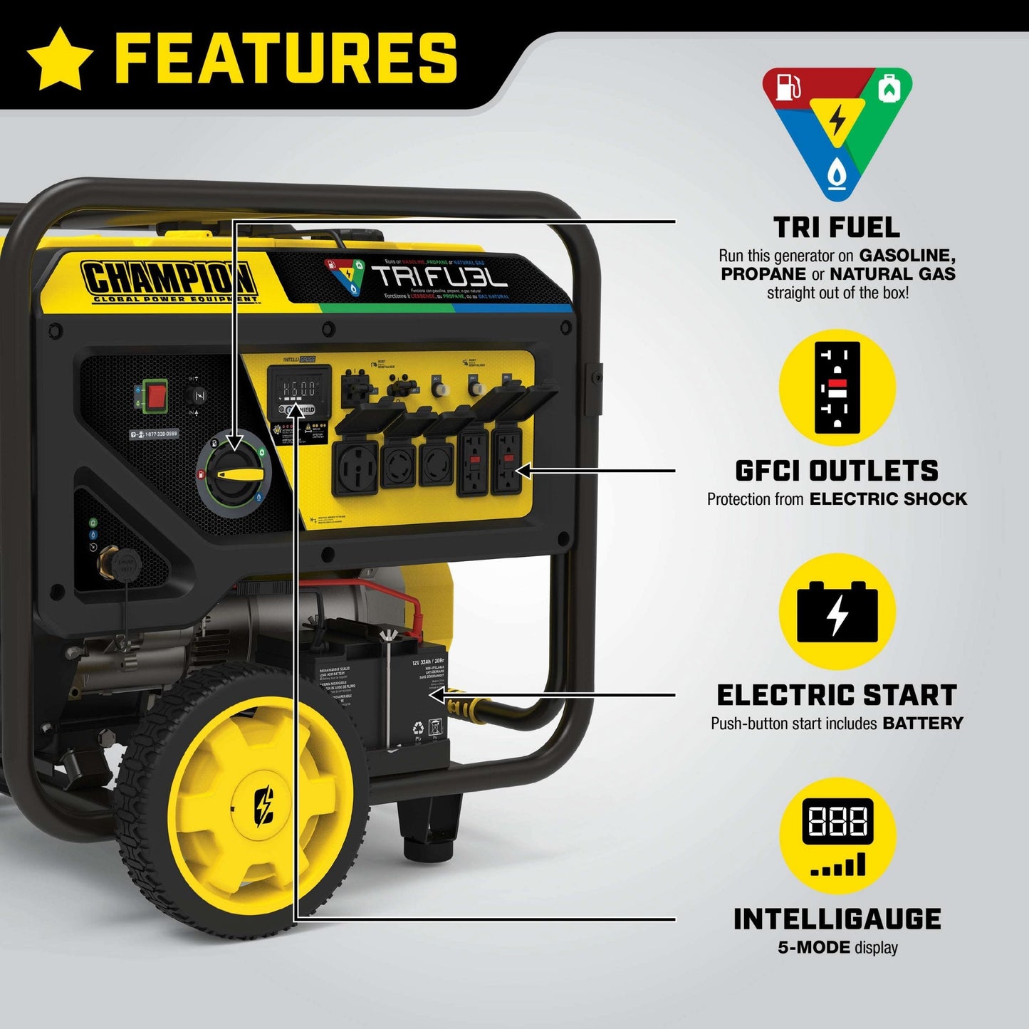 Champion 12000W/15000W Generator Tri-Fuel Electric Start CO Shield Gas Propane Natural Gas New - 201161