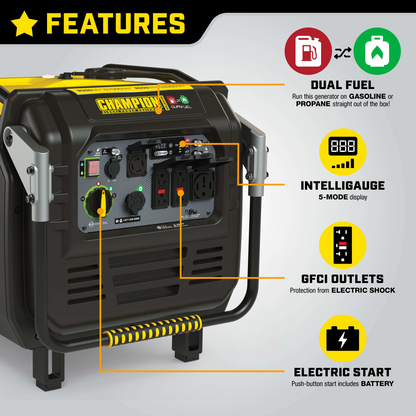 Champion&nbsp; 7000W/8500W Generator Dual Fuel Gas Propane Inverter Low THD CO Shield Electric Start New - 201175