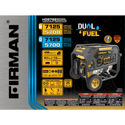 Firman H05752 5700W/7125W 30 Amp Recoil Start Dual Fuel Portable Generator New H05752