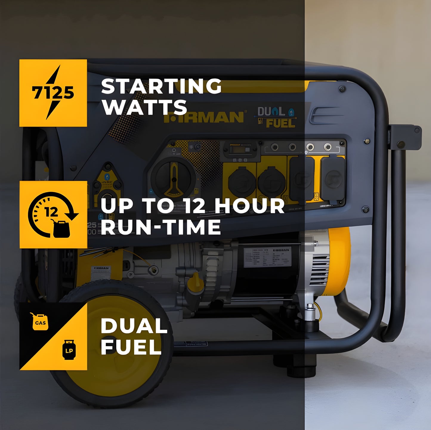 Firman H05752 5700W/7125W 30 Amp Recoil Start Dual Fuel Portable Generator New H05752