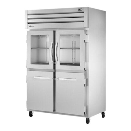 True  52 5/8" Spec Series Stainless Steel and Aluminum Two Section Reach In Refrigerator, (2) Glass Doors, (2) Solid Doors, Left/Right Hinge,Silver,115v/1ph - STA2R-2HG/2HS-HC