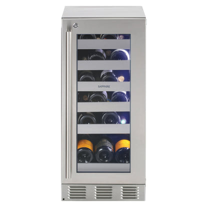 Sapphire Indoor 15" Single Zone Wine Refrigerator in Stainless Steel with Lock - SW15-SZ
