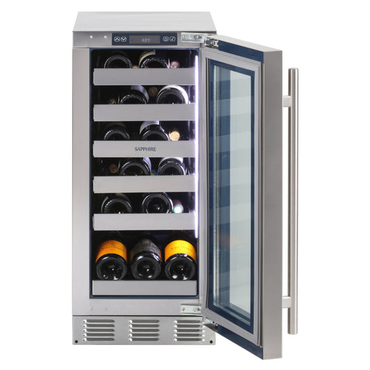 Sapphire Indoor 15" Single Zone Wine Refrigerator in Stainless Steel with Lock - SW15-SZ