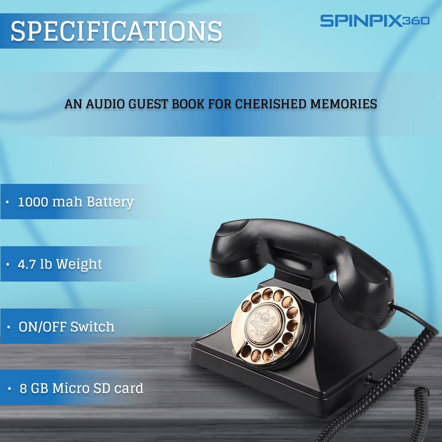 SpinPix360 Industrial Style Telephone Style Audio Guest Book