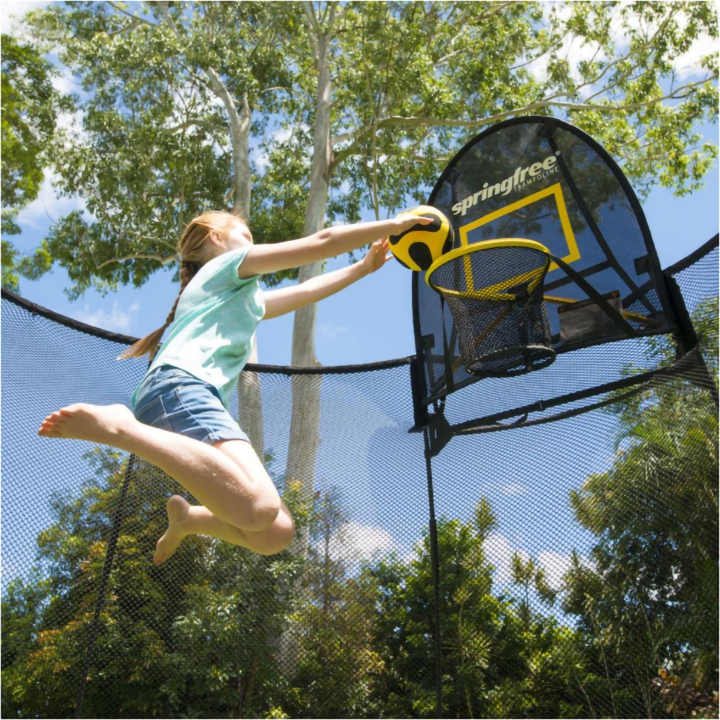 Springfree Trampoline Kids Square 13 Foot Trampoline & FlexrHoop Basketball Game - 299870