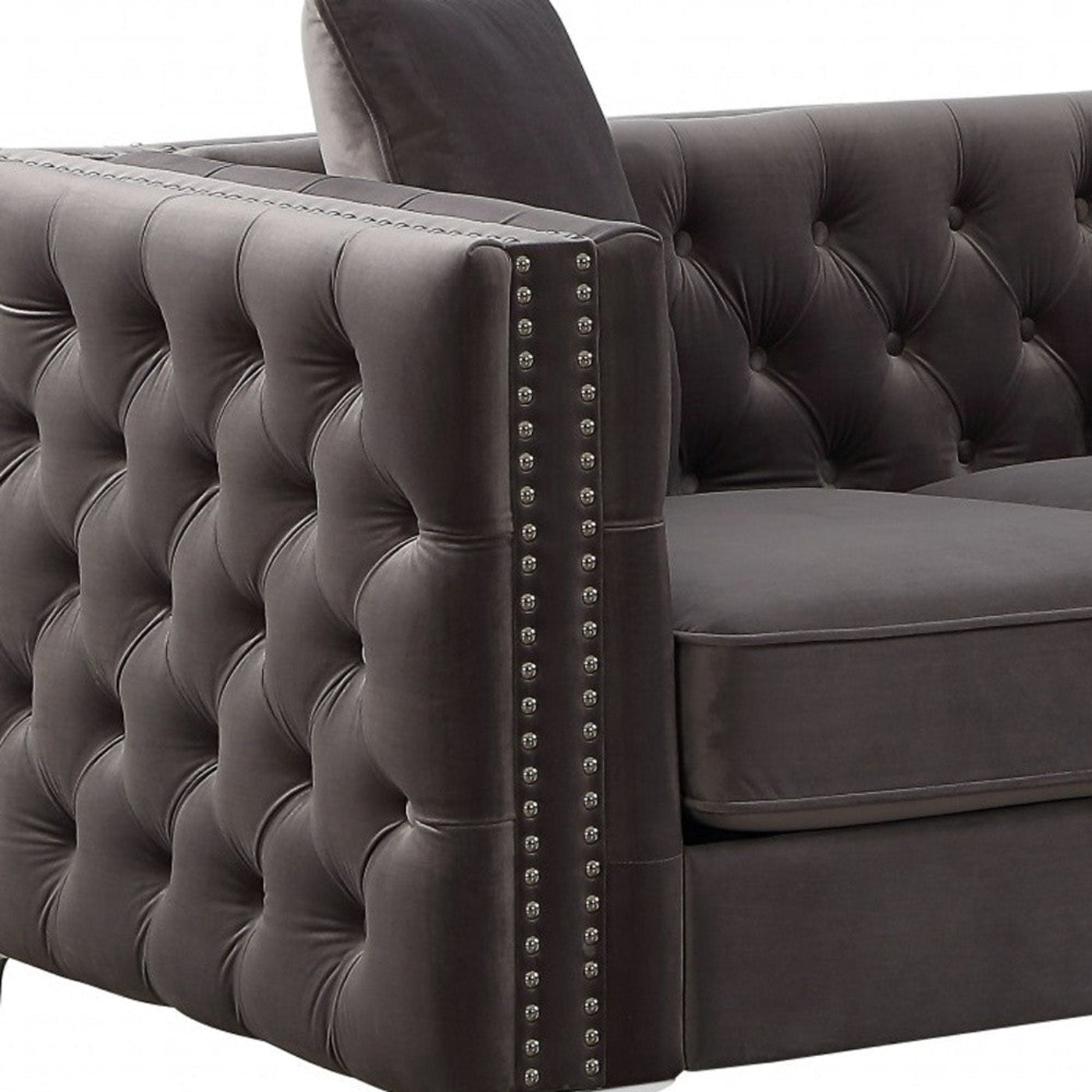 Modway Furniture 86" Dark Gray Velvet Sofa with Sleek Silver Legs - Modern Elegance for Your Living Room Space! - 318845-HOMEROOTS