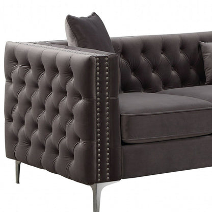 Modway Furniture 86" Dark Gray Velvet Sofa with Sleek Silver Legs - Modern Elegance for Your Living Room Space! - 318845-HOMEROOTS