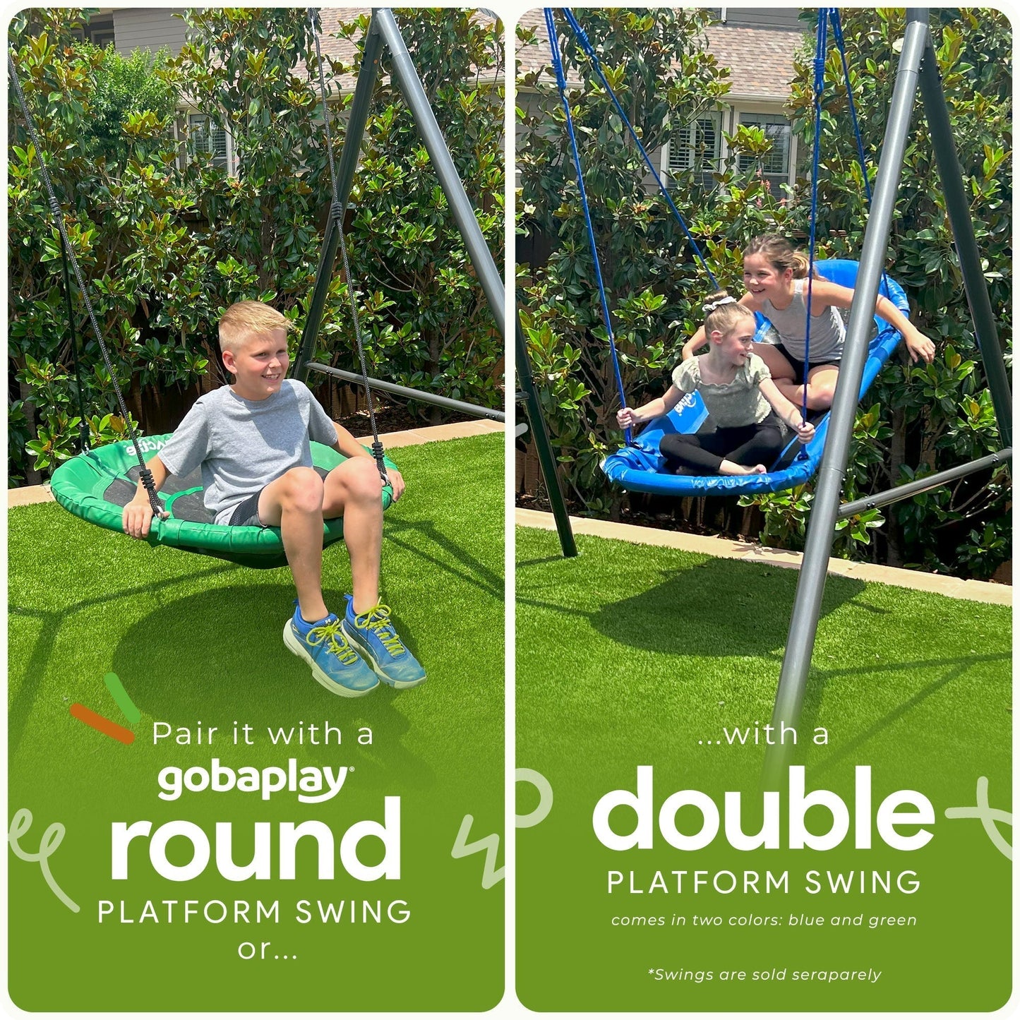 Gobaplay Outdoor Swing Set Frame with Bars & gobaplay Boat Swing Platform Saucer - 416133