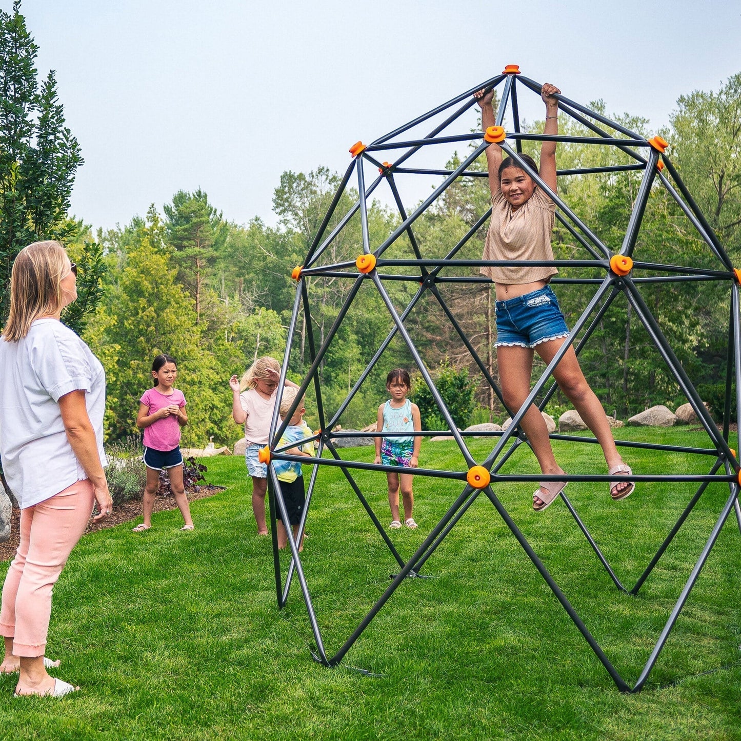 Gobaplay Large Powder Coated Steel Geometric Climbing Dome with 3 Sleek Anchors - 326416