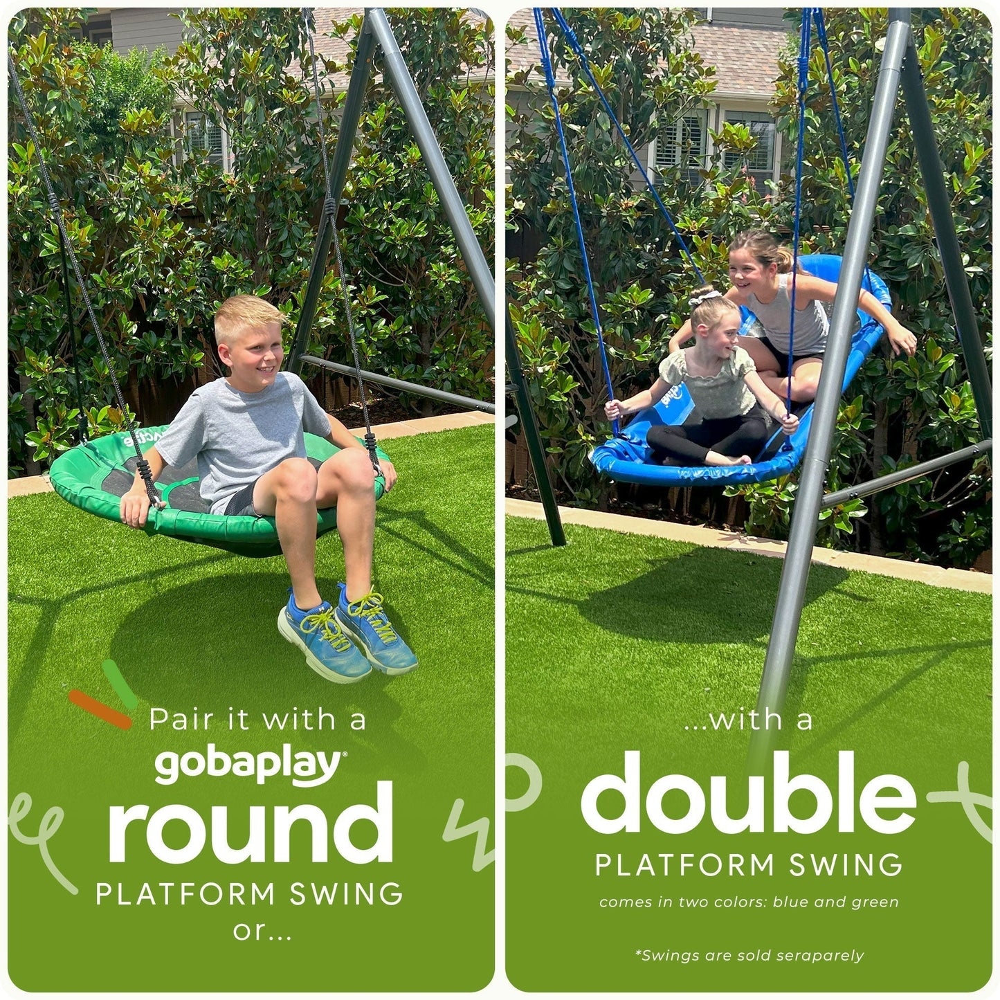 Gobaplay Single Swing Set Playground Equipment with Double Platform Saucer, Blue - 327671