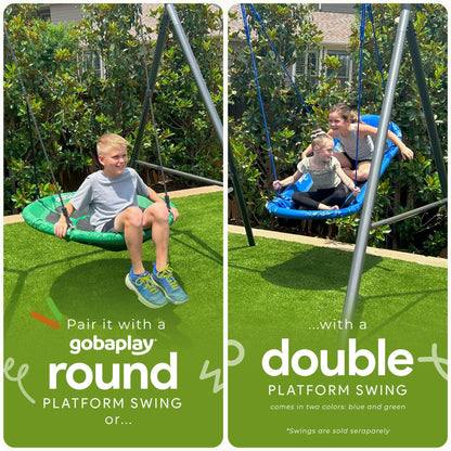 Gobaplay Single Swing Set Playground Equipment with Double Platform Saucer, Blue - 327671