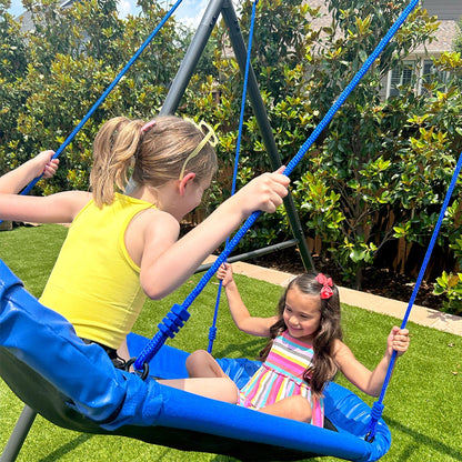 Gobaplay Single Swing Set Playground Equipment with Double Platform Saucer, Blue - 327671