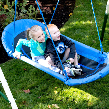 Gobaplay Single Swing Set Playground Equipment with Double Platform Saucer, Blue - 327671