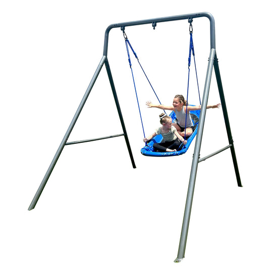 Gobaplay Single Swing Set Playground Equipment with Double Platform Saucer, Blue - 327671