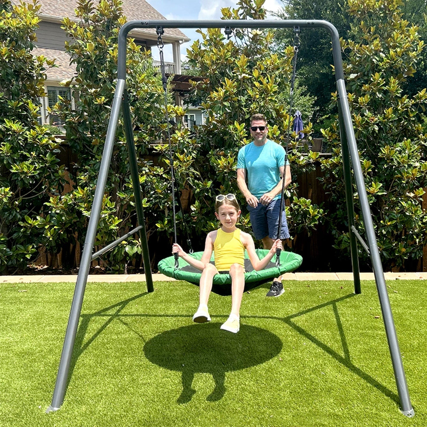 Gobaplay Single Swing Set Playground Equipment with 39” Round Platform Saucer - 327672