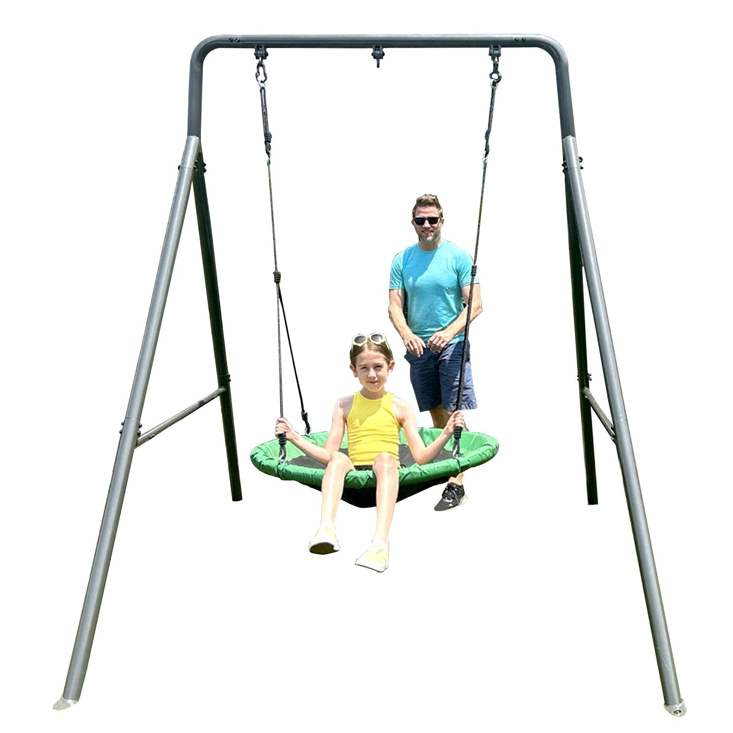 Gobaplay Single Swing Set Playground Equipment with 39” Round Platform Saucer - 327672
