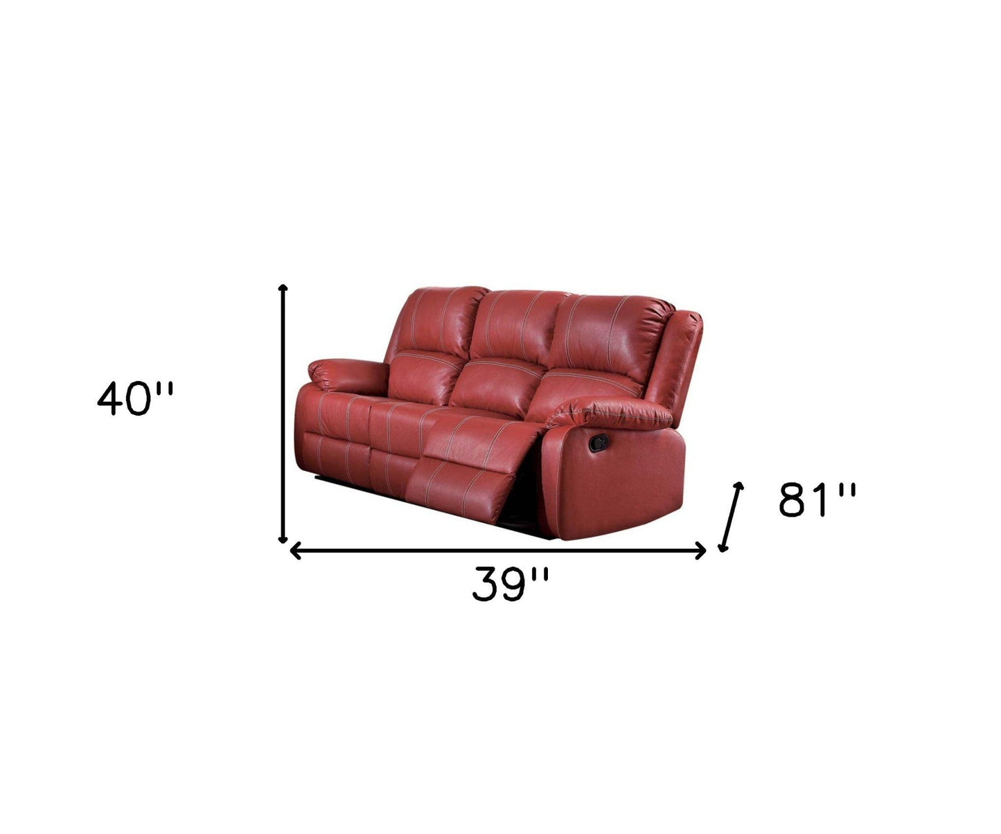 Modway Furniture 81" Striking Red Faux Leather Reclining Sofa with Sturdy Black Legs - Stylish Comfort for Any Room - 347256-HOMEROOTS