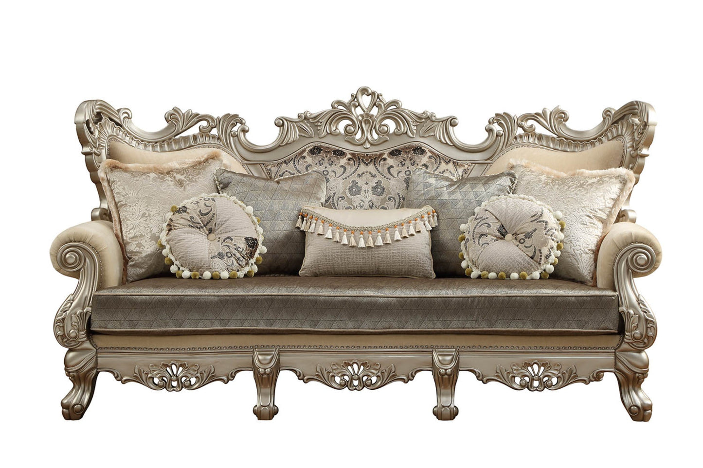 Modway Furniture 41" Luxurious Champagne Cotton Blend Curved Floral Sofa with Elegant Toss Pillows for Home Décor - 348222-HOMEROOTS