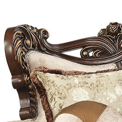 Modway Furniture 42" Stylish Beige Damask Sofa with Toss Pillows, Brown Legs, and Nailhead Trim for Elegant Spaces - 348225-HOMEROOTS