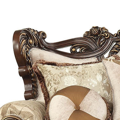 Modway Furniture 42" Stylish Beige Damask Sofa with Toss Pillows, Brown Legs, and Nailhead Trim for Elegant Spaces - 348225-HOMEROOTS