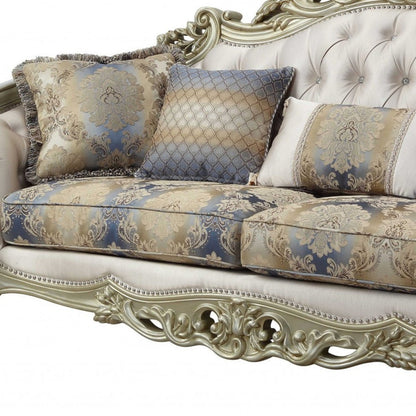 Modway Furniture 40" Antique White Velvet Floral Curved Sofa with Toss Pillows & Chic Champagne Legs for Elegance - 348231-HOMEROOTS