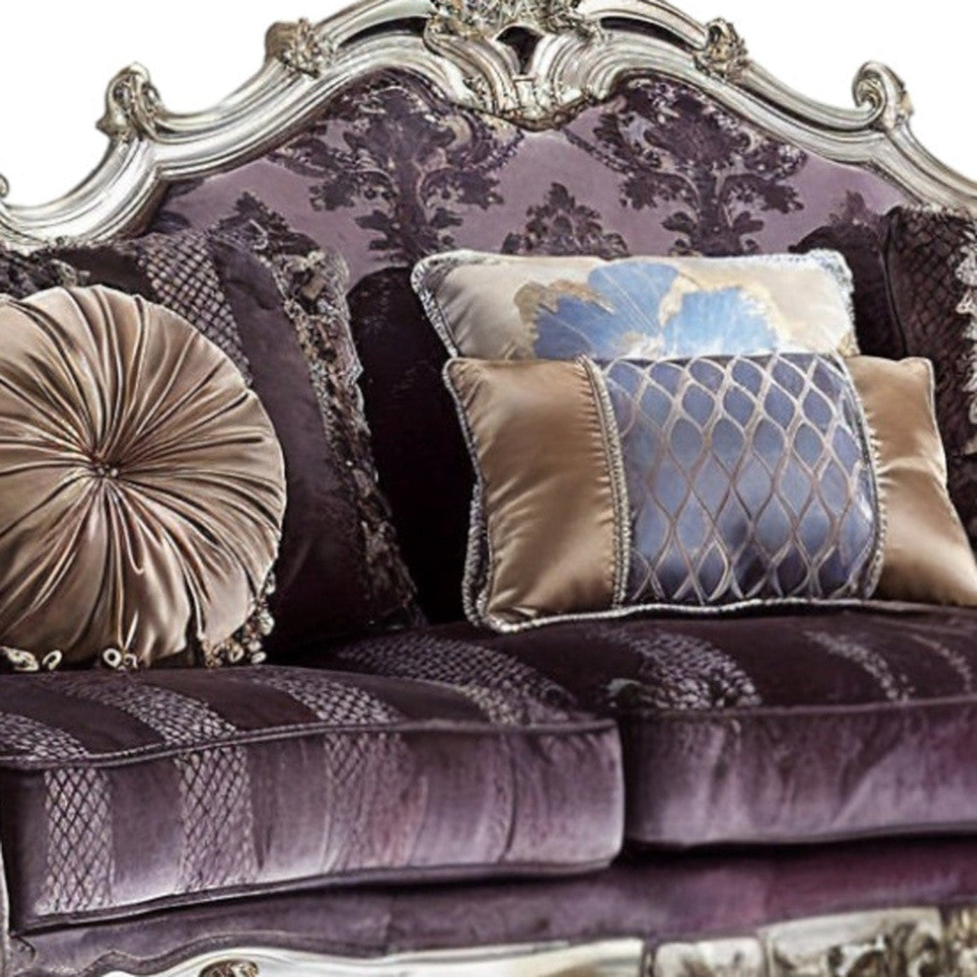 Modway Furniture 52" Dark Purple Velvet Curved Sofa with Striped Design & Platinum Legs, Includes Toss Pillows - 348236-HOMEROOTS