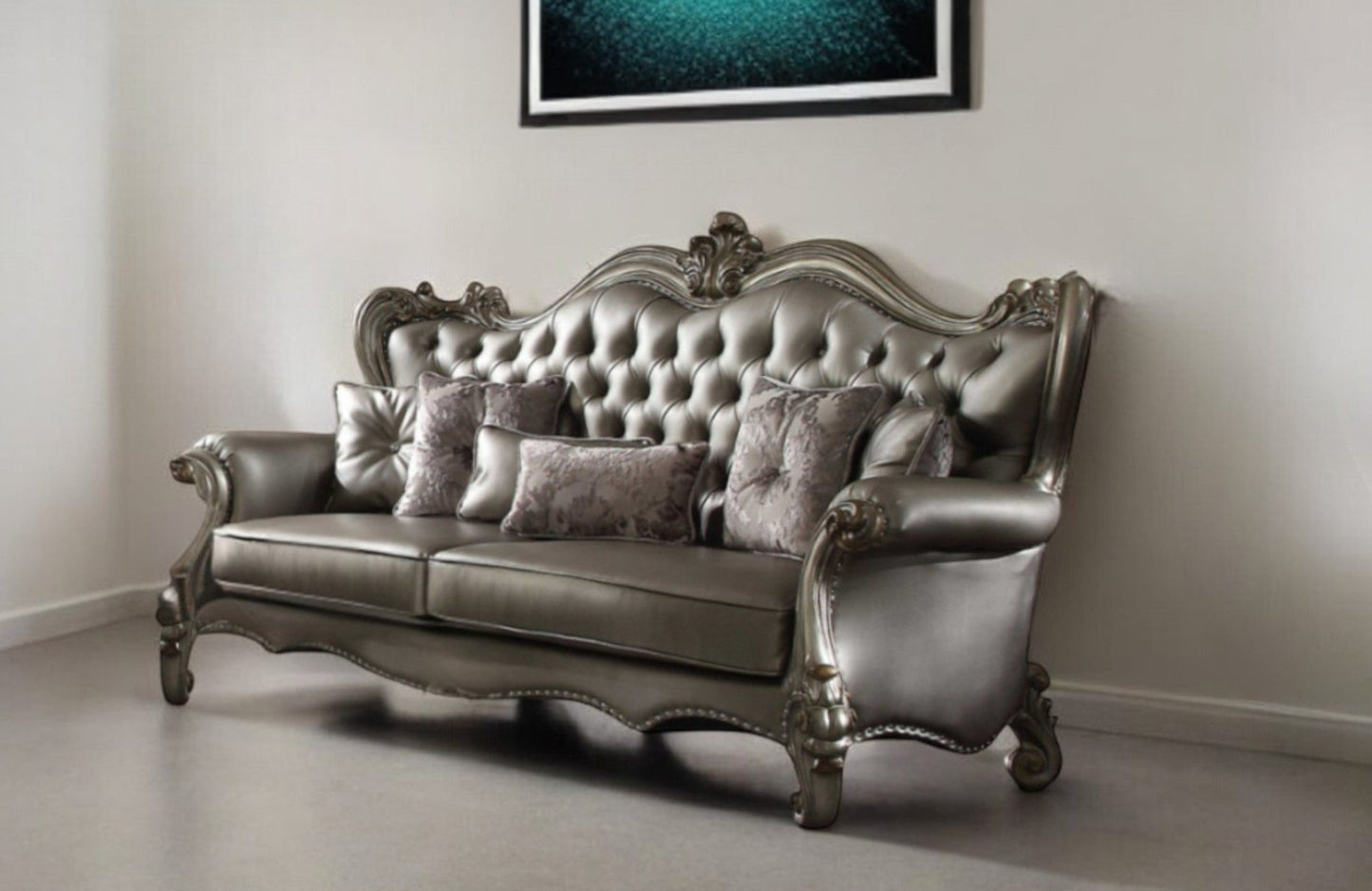 Modway Furniture 46" Platinum Faux Leather Curved Sofa with Toss Pillows - Stylish Comfort & Timeless Elegance - 348644-HOMEROOTS
