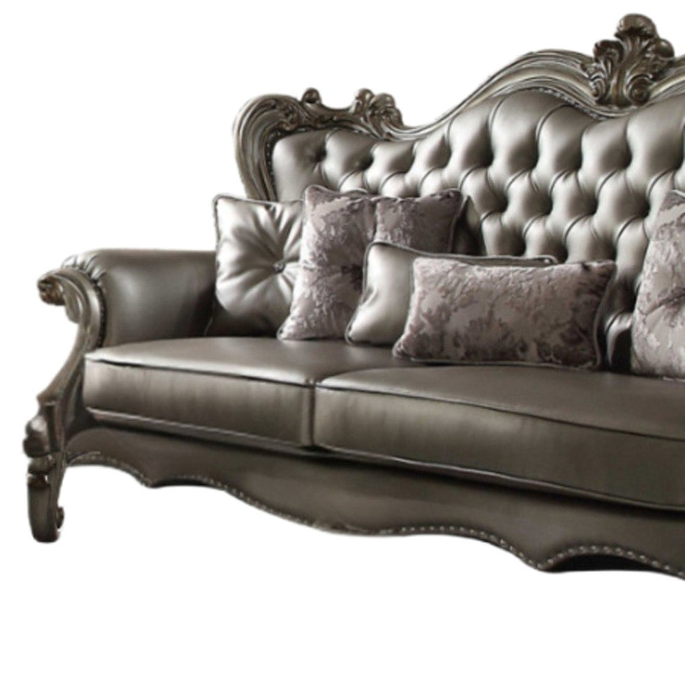 Modway Furniture 46" Platinum Faux Leather Curved Sofa with Toss Pillows - Stylish Comfort & Timeless Elegance - 348644-HOMEROOTS
