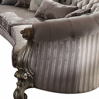 Modway Furniture 55" Gray Velvet Curved Floral Sofa with Toss Pillows & Elegant Champagne Legs for Modern Homes - 348646-HOMEROOTS