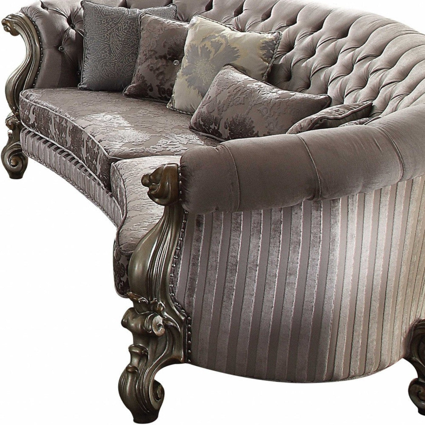 Modway Furniture 55" Gray Velvet Curved Floral Sofa with Toss Pillows & Elegant Champagne Legs for Modern Homes - 348646-HOMEROOTS
