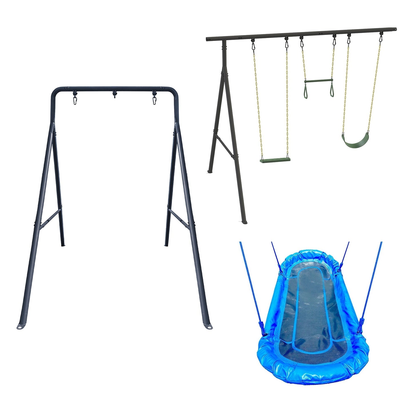 Gobaplay Explorer Kids Swing Set w/Frame, Dual Platform Saucer, Swings & Trapeze - 399863