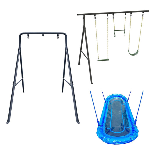 Gobaplay Explorer Kids Swing Set w/Frame, Dual Platform Saucer, Swings & Trapeze - 399863