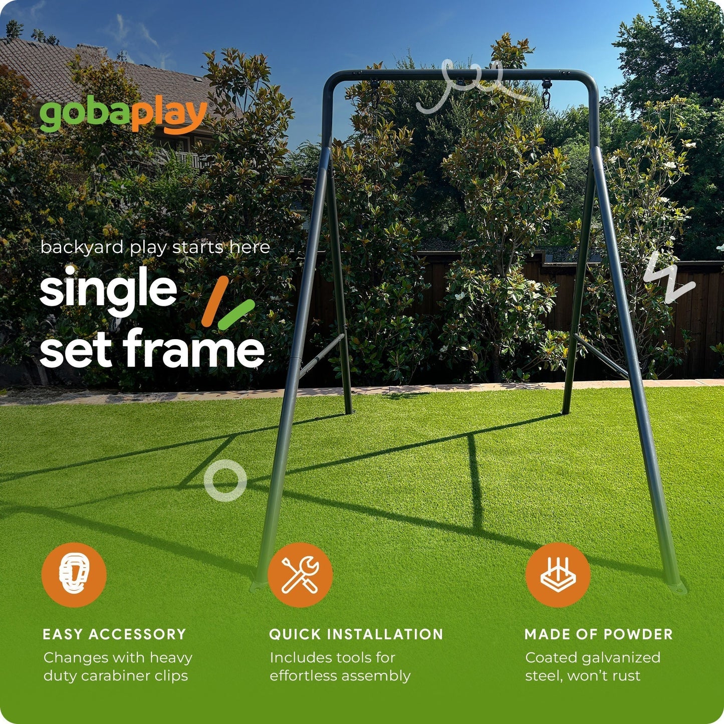 Gobaplay Explorer Kids Swing Set w/Frame, Dual Platform Saucer, Swings & Trapeze - 399863