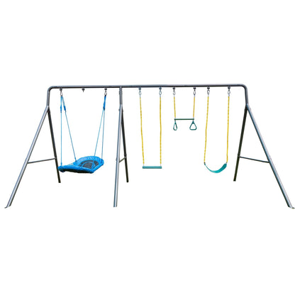 Gobaplay Explorer Kids Swing Set w/Frame, Dual Platform Saucer, Swings & Trapeze - 399863