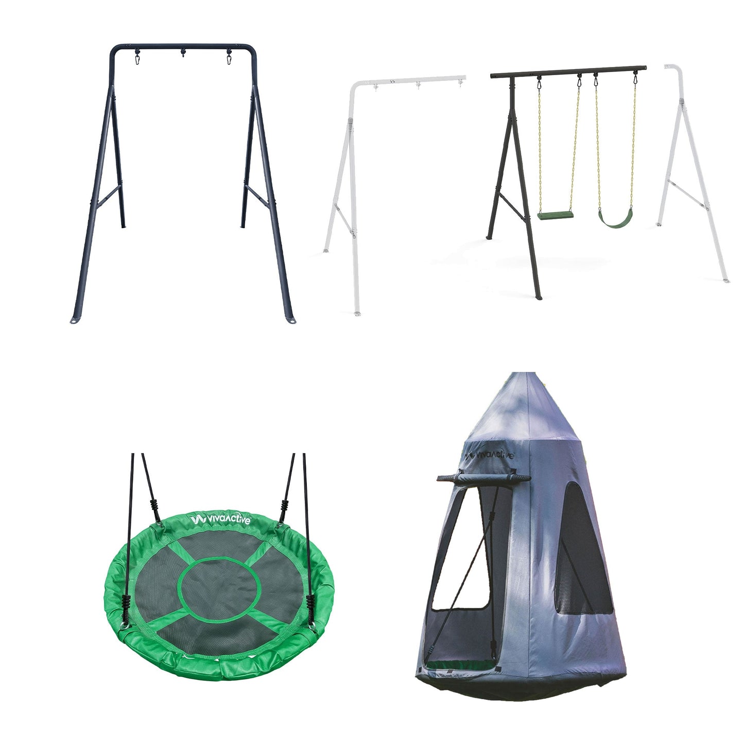 Gobaplay Discovery Kids Swing Set, Outdoor Frame w/ Tent Saucer and 2 Swings - 399864