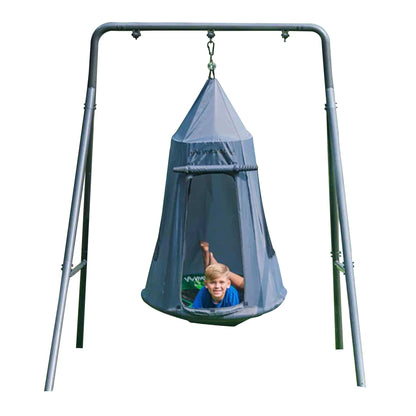 Gobaplay Discovery Kids Swing Set, Outdoor Frame w/ Tent Saucer and 2 Swings - 399864